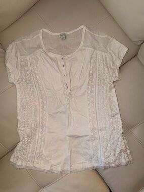 Sundance White Eyelet Lace-Panel Short Sleeve Blouse